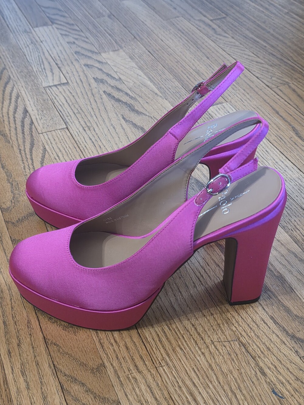 Linea Paolo Ivie Hot Pink Satin Slingback Platform Pumps Size 9.5 - Picture 4 of 7